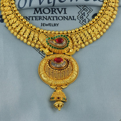 22k Yellow Gold Necklace, Indian Gold Choker Jewelry, Bridal Gold Necklace, Traditional Pure Gold Handmade design, K6886