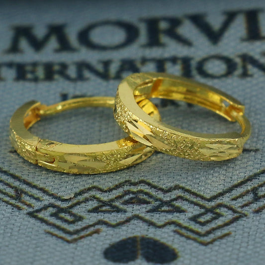 20k Yellow Gold Diamond Cut Hoop Bali Women Cartilage or Baby Earrings Small, Handmade Yellow gold earrings, gift, Real gold earrings, K6947