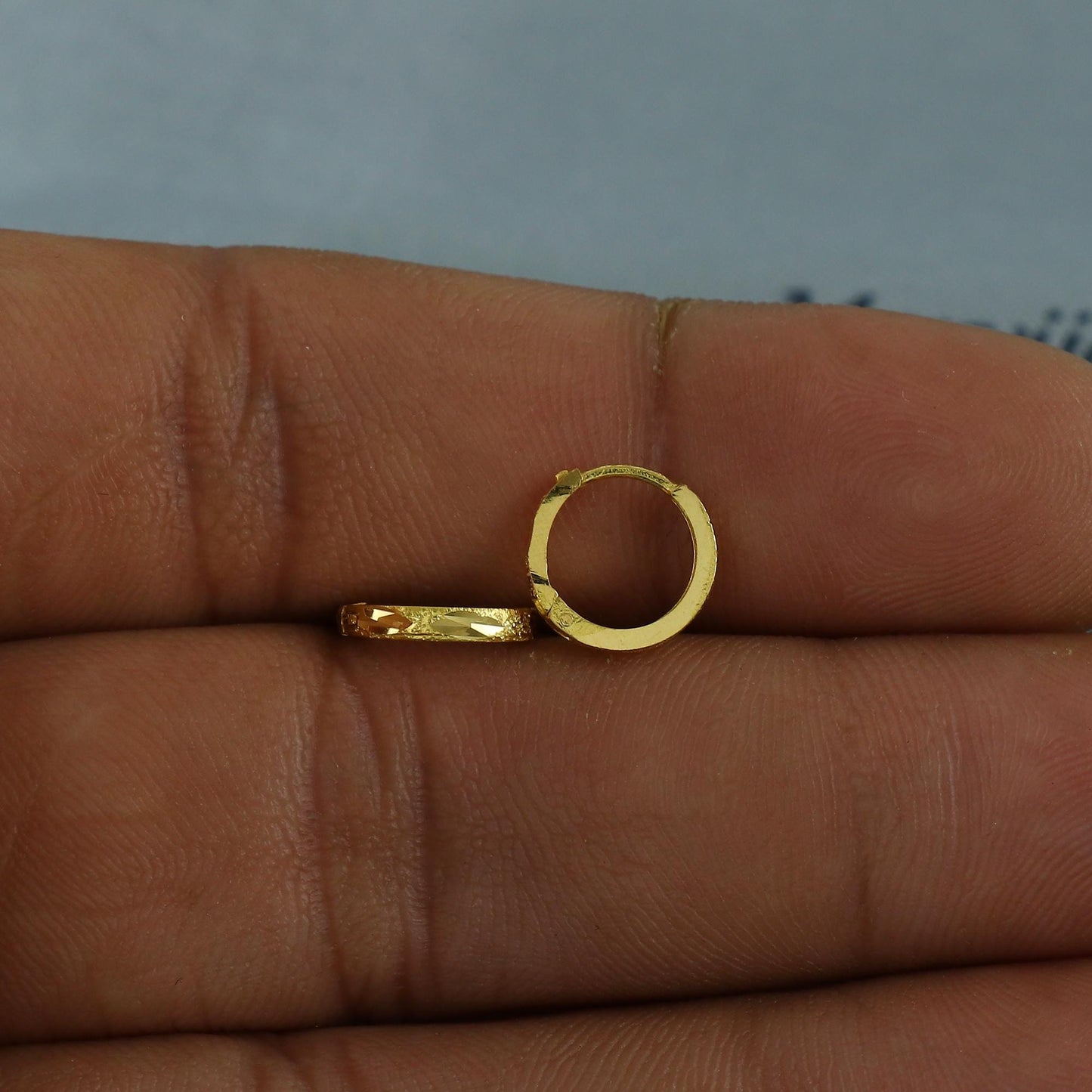 20k Yellow Gold Diamond Cut Hoop Bali Women Cartilage or Baby Earrings Small, Handmade Yellow gold earrings, gift, Real gold earrings, K6947