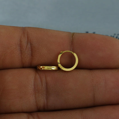 20k Yellow Gold Diamond Cut Hoop Bali Women Cartilage or Baby Earrings Small, Handmade Yellow gold earrings, gift, Real gold earrings, K6947