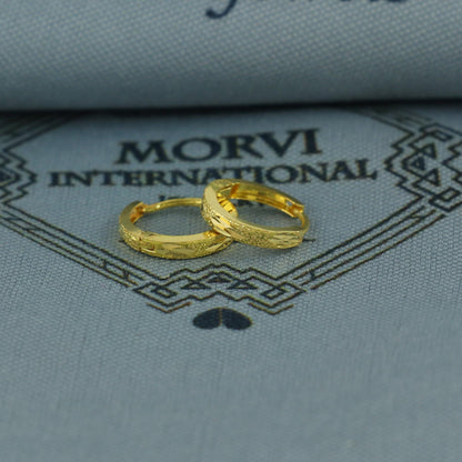 20k Yellow Gold Diamond Cut Hoop Bali Women Cartilage or Baby Earrings Small, Handmade Yellow gold earrings, gift, Real gold earrings, K6947