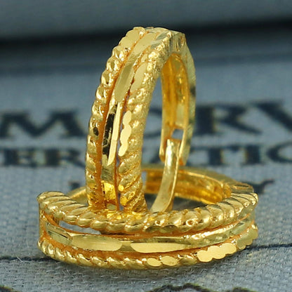 20k Yellow Gold Diamond Cut Hoop Bali Women Cartilage or Baby Earrings Small, Handmade Yellow gold earrings, gift, Real gold earrings, K6950