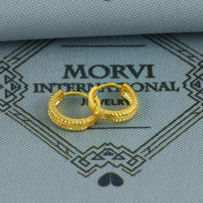 20k Yellow Gold Diamond Cut Hoop Bali Women Cartilage or Baby Earrings Small, Handmade Yellow gold earrings, gift, Real gold earrings, K6950