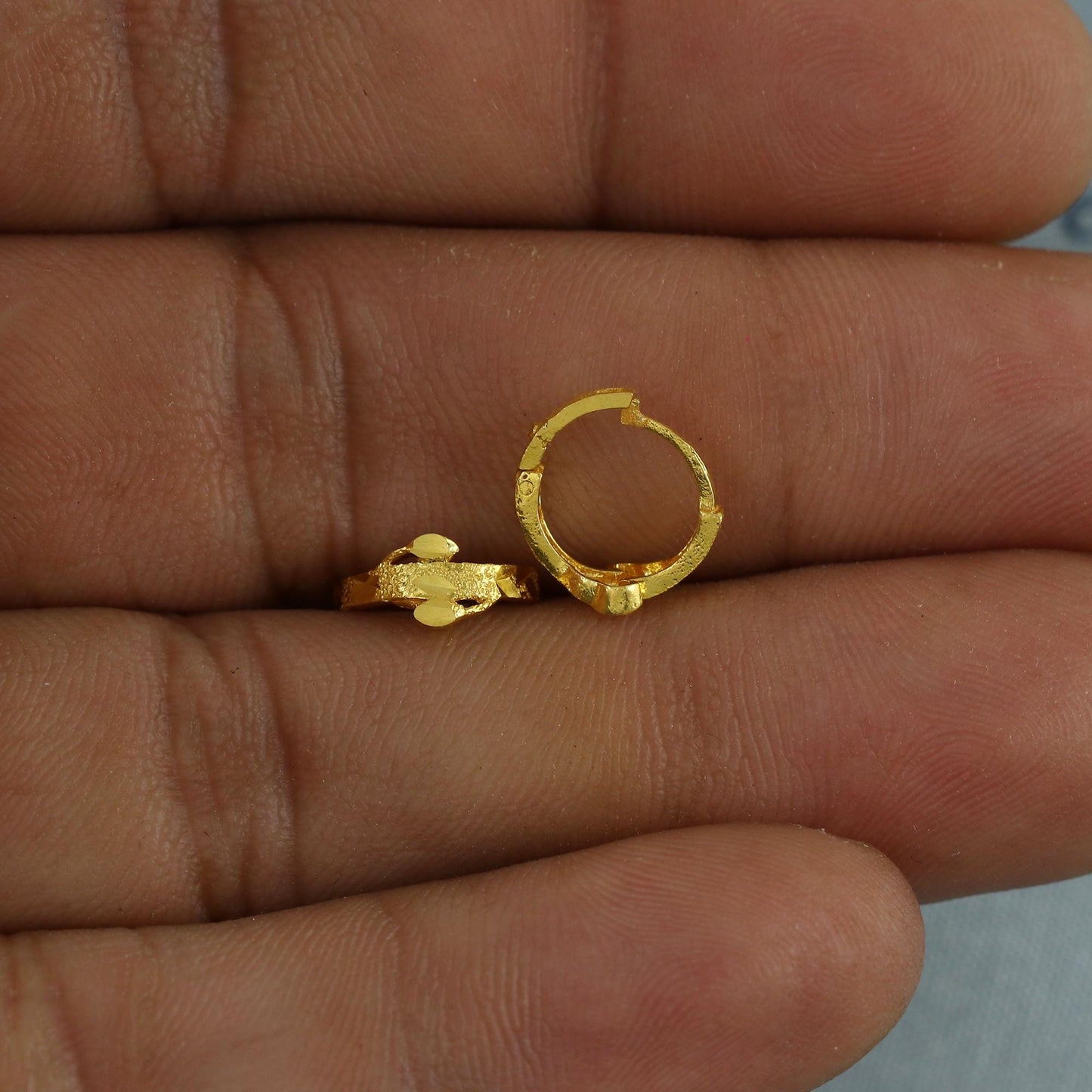 20k Yellow Gold Leaf Cut Hoop Bali Women Cartilage or Baby Earrings Small, Handmade Yellow gold earrings, gift, Real gold earrings, K6951