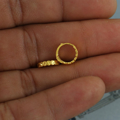 20k Yellow Gold Diamond Cut Hoop Bali Women Cartilage or Baby Earrings Small, Handmade Yellow gold earrings, gift, Real gold earrings, K6952