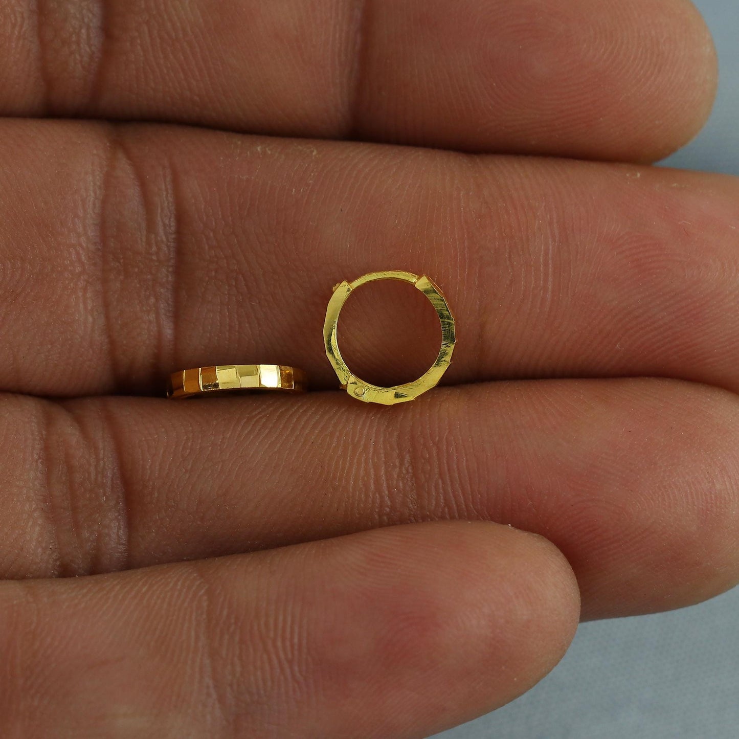 20k Yellow Gold Square Cut Hoop Bali Women Cartilage or Baby Earrings Small, Handmade Yellow gold earrings, gift, Real gold earrings, K6953