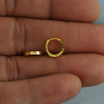 20k Yellow Gold Square Cut Hoop Bali Women Cartilage or Baby Earrings Small, Handmade Yellow gold earrings, gift, Real gold earrings, K6953