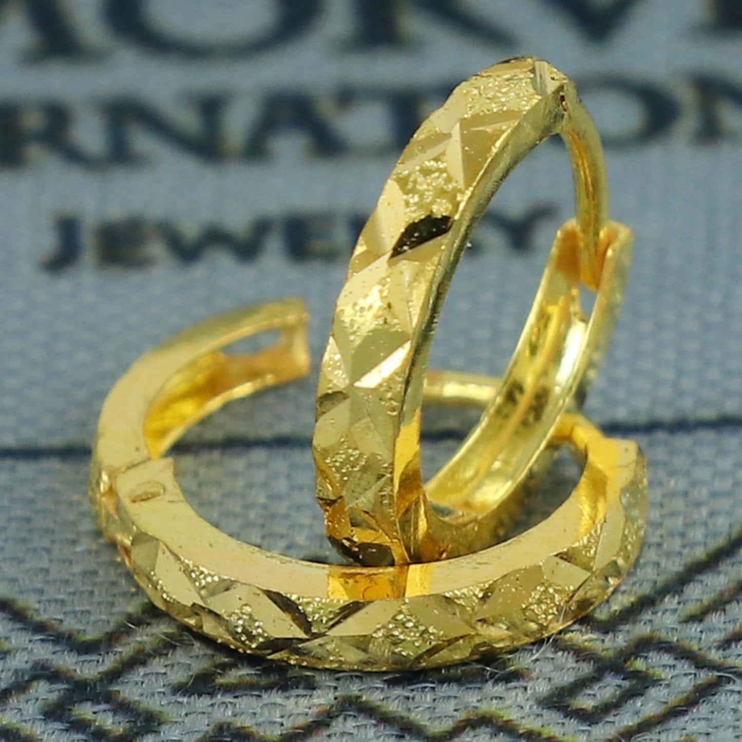 20k Yellow Gold Diamond Cut Hoop Bali Women Cartilage or Baby Earrings Small, Handmade Yellow gold earrings, gift, Real gold earrings, K6956