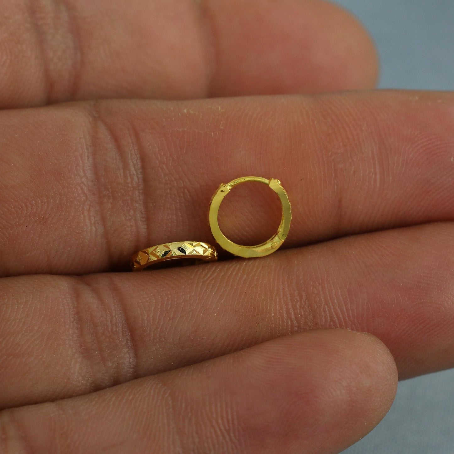 20k Yellow Gold Diamond Cut Hoop Bali Women Cartilage or Baby Earrings Small, Handmade Yellow gold earrings, gift, Real gold earrings, K6956