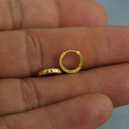 20k Yellow Gold Diamond Cut Hoop Bali Women Cartilage or Baby Earrings Small, Handmade Yellow gold earrings, gift, Real gold earrings, K6956