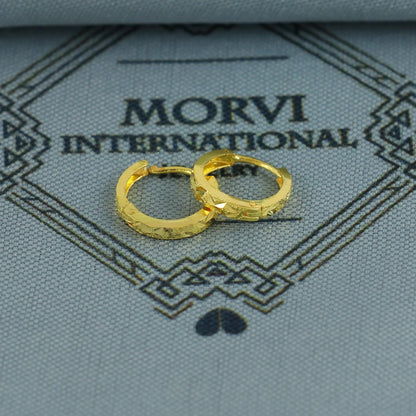 20k Yellow Gold Diamond Cut Hoop Bali Women Cartilage or Baby Earrings Small, Handmade Yellow gold earrings, gift, Real gold earrings, K6956