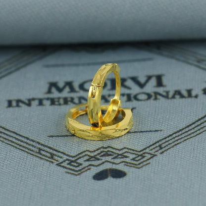 20k Yellow Gold Diamond Cut Hoop Bali Women Cartilage or Baby Earrings Small, Handmade Yellow gold earrings, gift, Real gold earrings, K6957