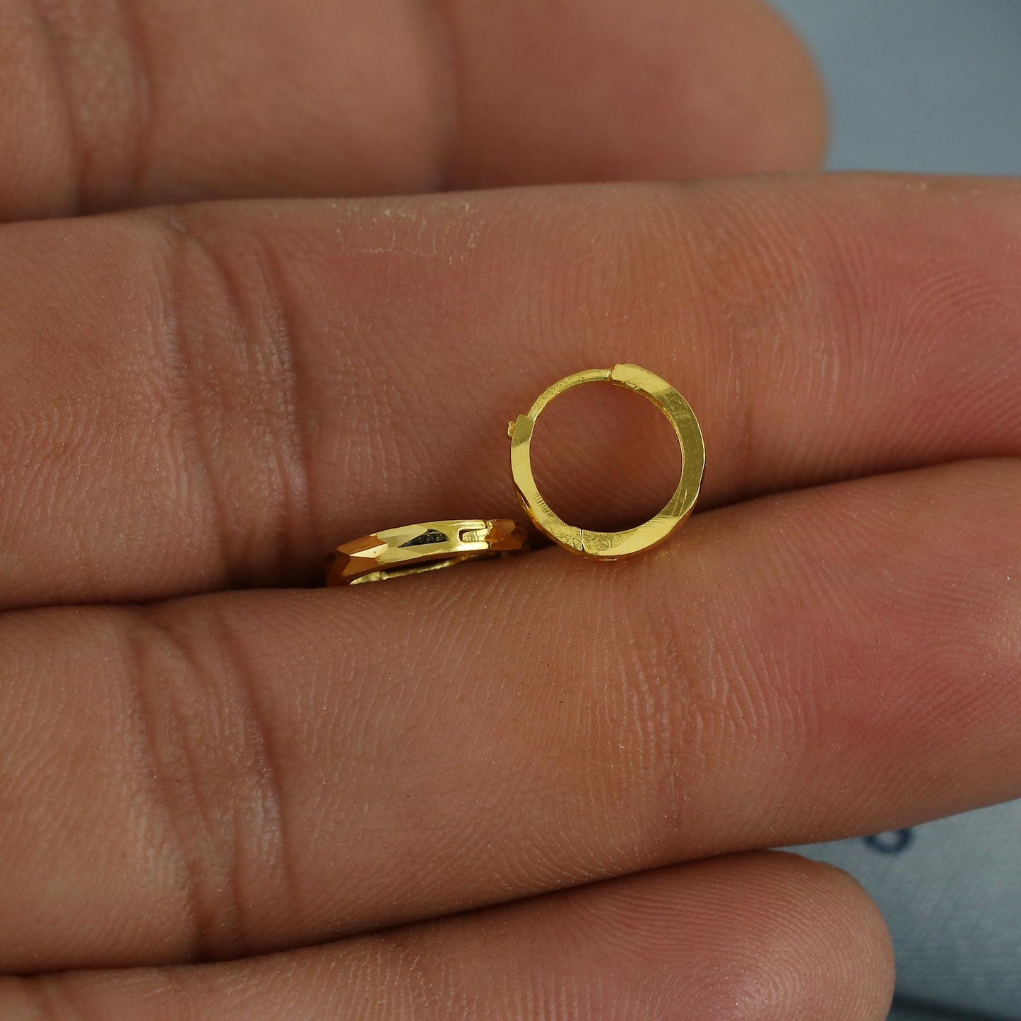 20k Yellow Gold Diamond Cut Hoop Bali Women Cartilage or Baby Earrings Small, Handmade Yellow gold earrings, gift, Real gold earrings, K6957