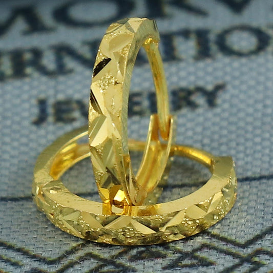 20k Yellow Gold Diamond Cut Hoop Bali Women Cartilage or Baby Earrings Small, Handmade Yellow gold earrings, gift, Real gold earrings, K6958