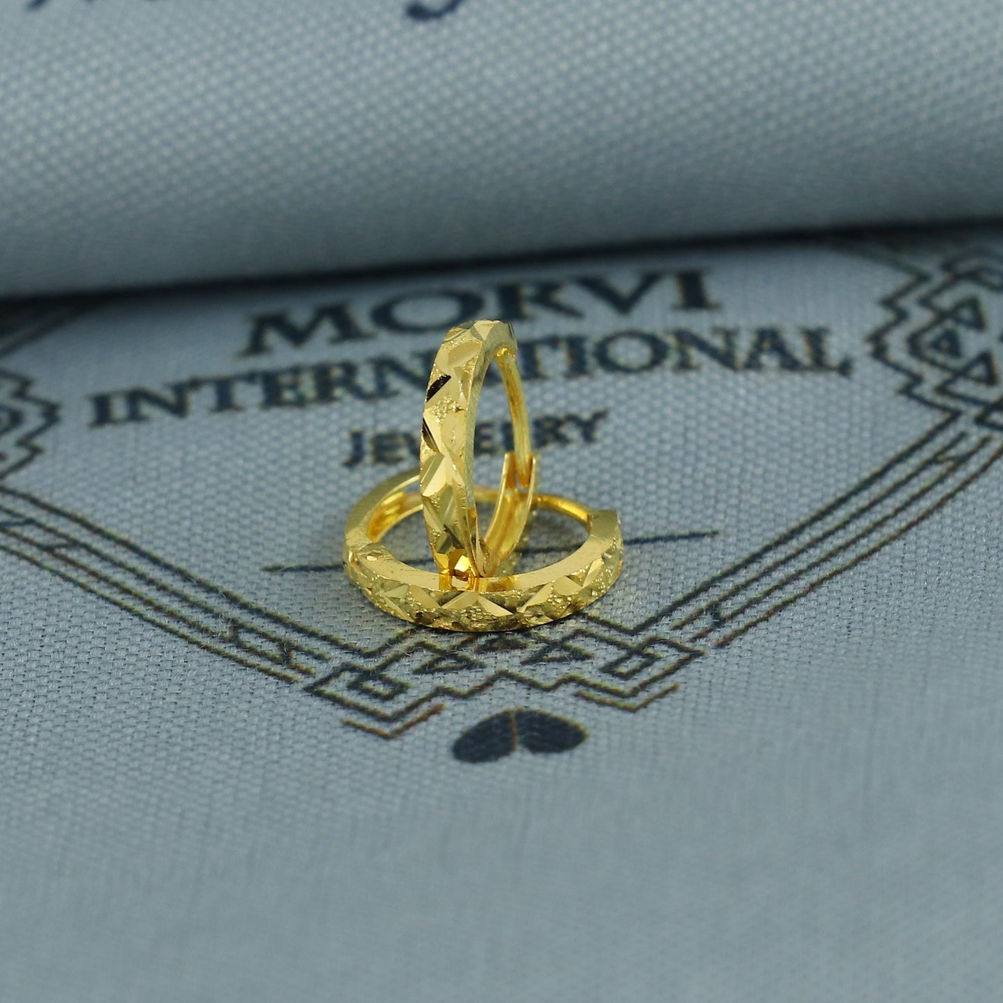 20k Yellow Gold Diamond Cut Hoop Bali Women Cartilage or Baby Earrings Small, Handmade Yellow gold earrings, gift, Real gold earrings, K6958