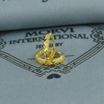 20k Yellow Gold Diamond Cut Hoop Bali Women Cartilage or Baby Earrings Small, Handmade Yellow gold earrings, gift, Real gold earrings, K6958
