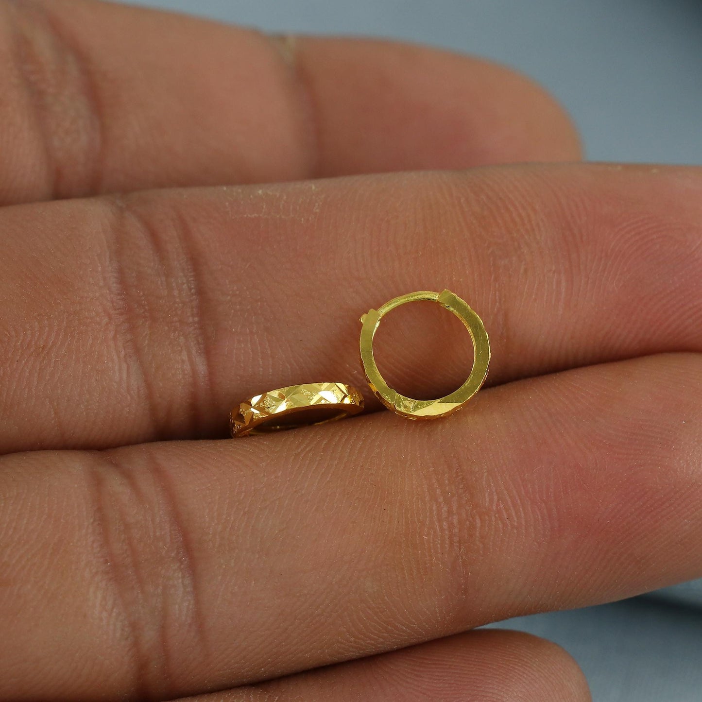 20k Yellow Gold Diamond Cut Hoop Bali Women Cartilage or Baby Earrings Small, Handmade Yellow gold earrings, gift, Real gold earrings, K6958