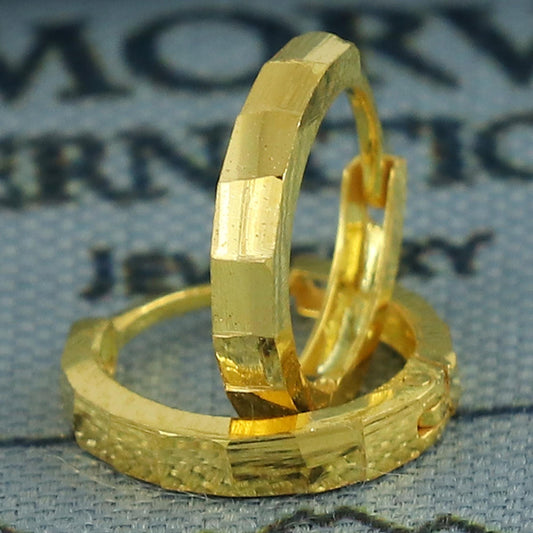 20k Yellow Gold Square Cut Hoop Bali Women Cartilage or Baby Earrings Small, Handmade Yellow gold earrings, gift, Real gold earrings, K6959