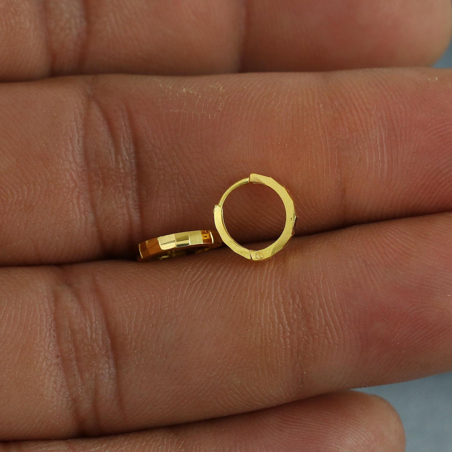 20k Yellow Gold Square Cut Hoop Bali Women Cartilage or Baby Earrings Small, Handmade Yellow gold earrings, gift, Real gold earrings, K6959