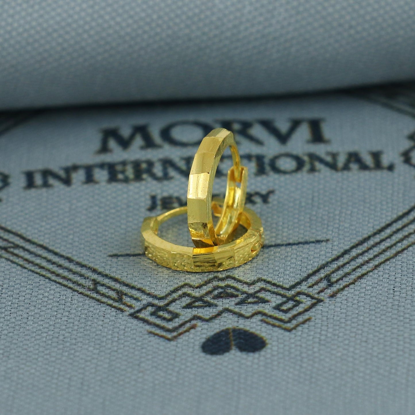 20k Yellow Gold Square Cut Hoop Bali Women Cartilage or Baby Earrings Small, Handmade Yellow gold earrings, gift, Real gold earrings, K6959