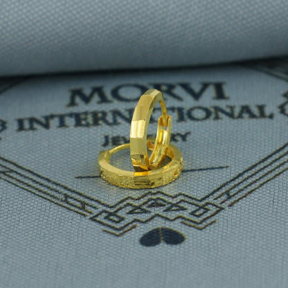 20k Yellow Gold Square Cut Hoop Bali Women Cartilage or Baby Earrings Small, Handmade Yellow gold earrings, gift, Real gold earrings, K6959