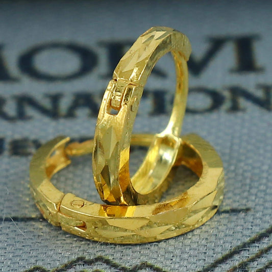 20k Yellow Gold Diamond Cut Hoop Bali Women Cartilage or Baby Earrings Small, Handmade Yellow gold earrings, gift, Real gold earrings, K6961