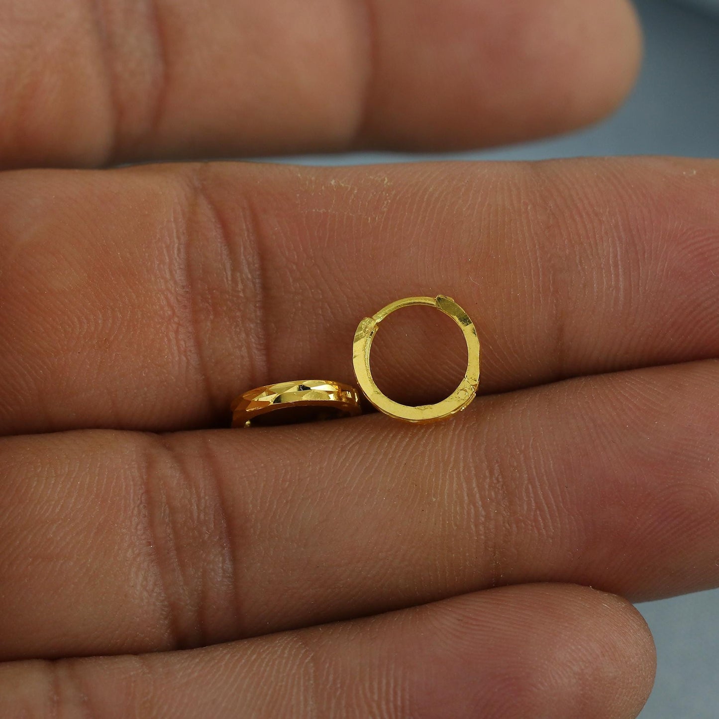 20k Yellow Gold Diamond Cut Hoop Bali Women Cartilage or Baby Earrings Small, Handmade Yellow gold earrings, gift, Real gold earrings, K6961