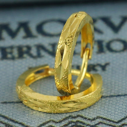 20k Yellow Gold Diamond Cut Hoop Bali Women Cartilage or Baby Earrings Small, Handmade Yellow gold earrings, gift, Real gold earrings, K6964