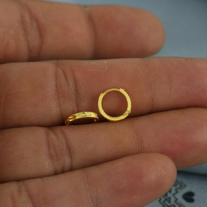 20k Yellow Gold Diamond Cut Hoop Bali Women Cartilage or Baby Earrings Small, Handmade Yellow gold earrings, gift, Real gold earrings, K6964