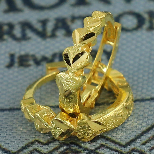 20k Yellow Gold Heart Design Hoop Bali Women Cartilage or Baby Earrings Small, Handmade Yellow gold earrings, gift, Real gold earrings