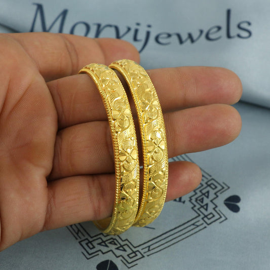 Solid Real 22k Gold Bangles Indian Handmade, Traditional Vintage ethnic Jewelry, Bangle Bracelet pair Wedding Jewelry, inner wax, MJ0140