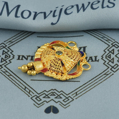 22k Yellow Gold Mangalsutra Pendant Necklace Handmade Indian Handmade Vintage Antique Design Jewelry, K6888