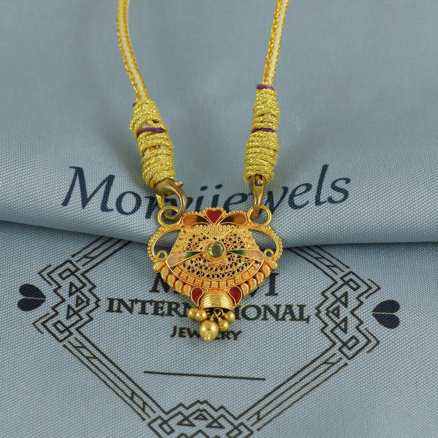 22k Yellow Gold Mangal sutra Pendant Necklace Handmade Indian Handmade Vintage Antique Design Jewelry, K6889