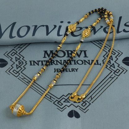 22k gold chain mangalsutra necklace with gold beads and black beads, Indian Wife Jewelry gift, K6907