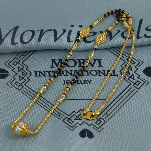 22k gold chain mangalsutra necklace with gold beads and black beads, Indian Wife Jewelry gift, K6907
