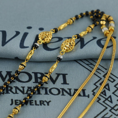 22k gold chain mangalsutra necklace with gold beads and black beads, Indian Wife Jewelry gift, K6907