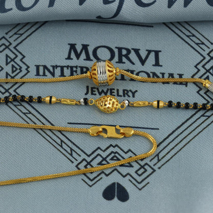 22k gold chain mangalsutra necklace with gold beads and black beads, Indian Wife Jewelry gift, K6907