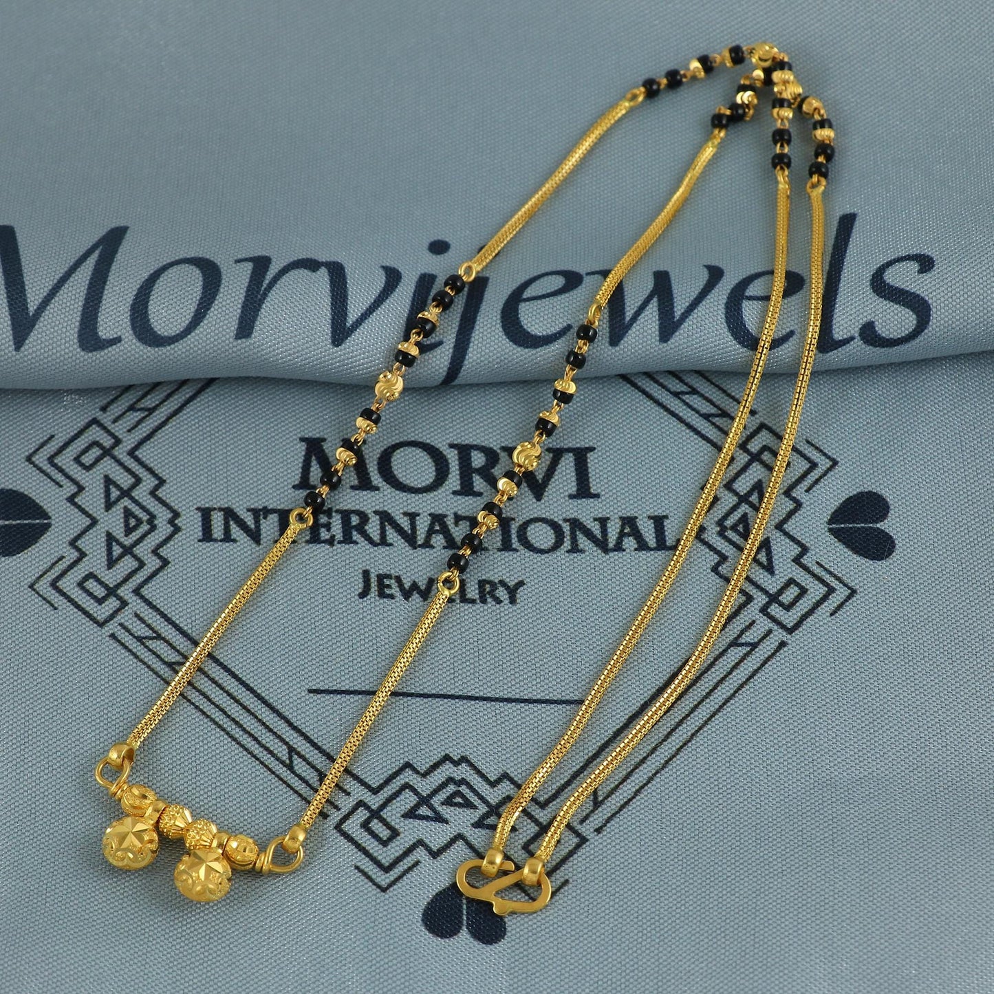 22k gold chain necklace mangalsutra with gold beads and black beads, Indian Wife Jewelry gift, K6908