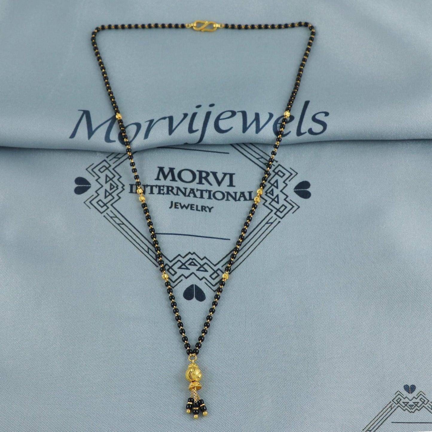 22k gold chain necklace mangalsutra with gold beads and black beads, Indian Wife Jewelry gift, K6910
