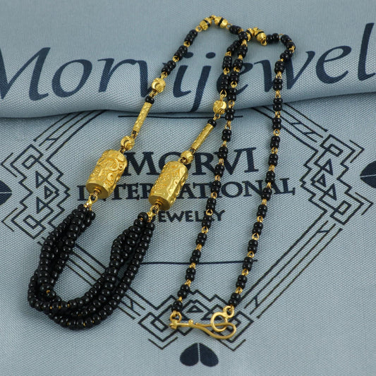 22k gold chain necklace mangalsutra with gold beads and black beads, Indian Wife Jewelry gift, K6912