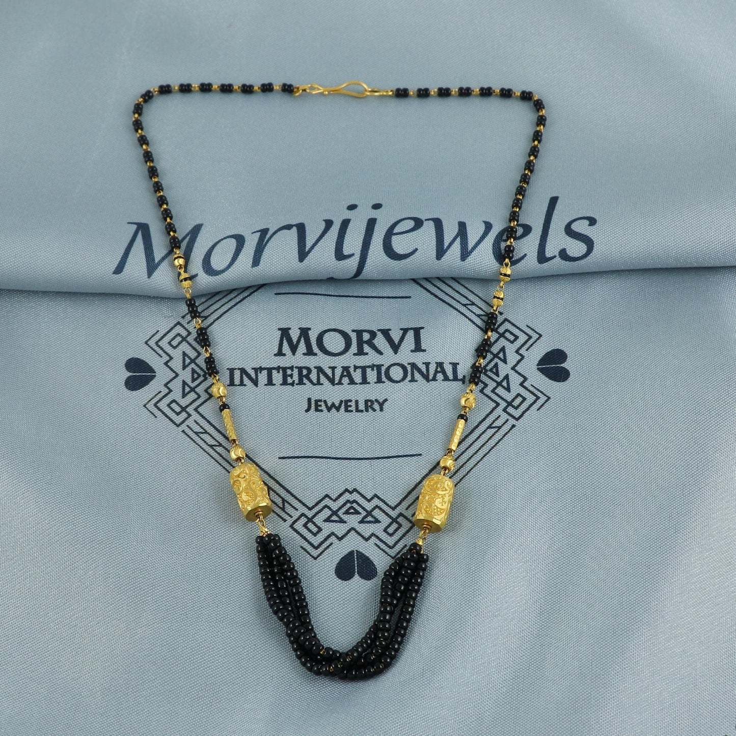 22k gold chain necklace mangalsutra with gold beads and black beads, Indian Wife Jewelry gift, K6912