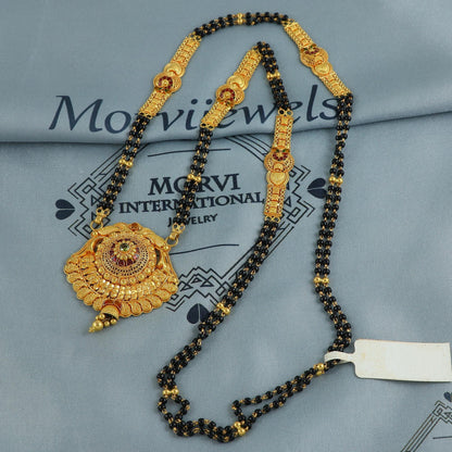 22k gold necklace mangalsutra with designer chain panels and black beads, Indian Wife Jewelry gift, Handcrafted Traditional Necklace, K6914