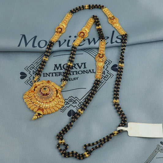 22k gold necklace mangalsutra with designer chain panels and black beads, Indian Wife Jewelry gift, Handcrafted Traditional Necklace, K6914