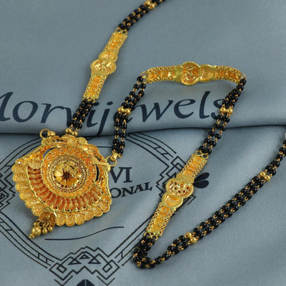 22k gold necklace mangalsutra with designer chain panels and black beads, Indian Wife Jewelry gift, Handcrafted Traditional Necklace, K6914