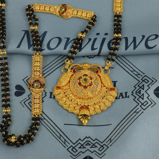 22k gold necklace mangalsutra with designer chain panels and black beads, Indian Wife Jewelry gift, Handcrafted Traditional Necklace, K6915