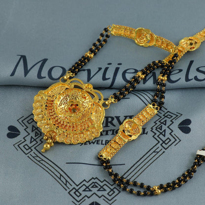 22k gold necklace mangalsutra with designer chain panels and black beads, Indian Wife Jewelry gift, Handcrafted Traditional Necklace, K6915