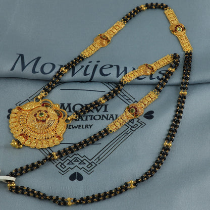 22k gold necklace mangalsutra with designer chain panels and black beads, Indian Wife Jewelry gift, Handcrafted Traditional Necklace, K6915