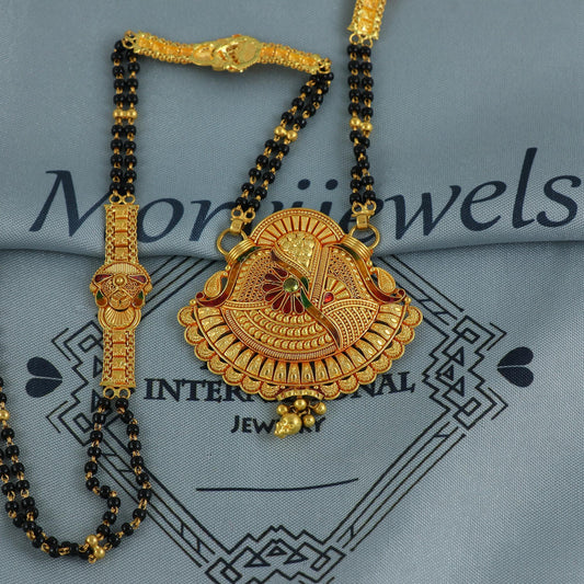 22k gold necklace mangalsutra with designer chain panels and black beads, Indian Wife Jewelry gift, Handcrafted Traditional Necklace, K6916