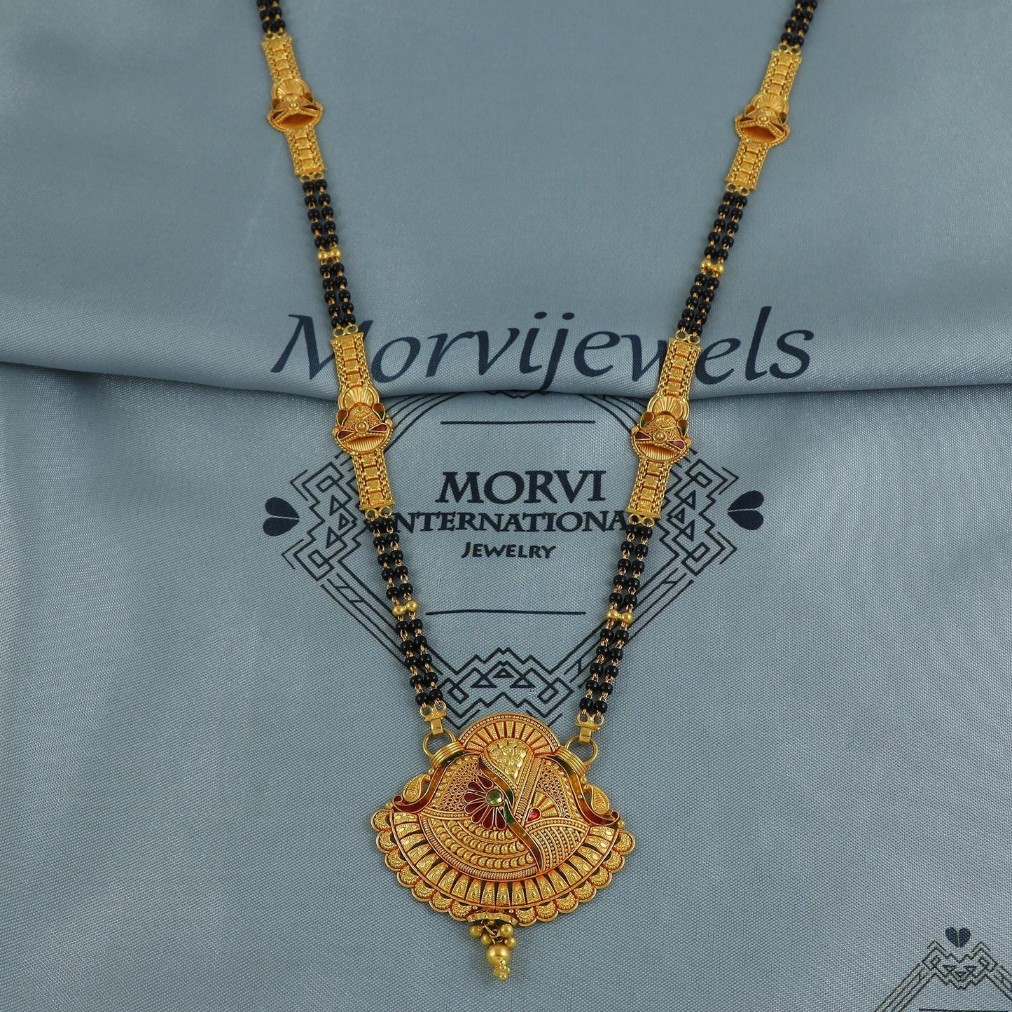22k gold necklace mangalsutra with designer chain panels and black beads, Indian Wife Jewelry gift, Handcrafted Traditional Necklace, K6916
