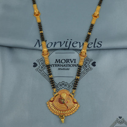 22k gold necklace mangalsutra with designer chain panels and black beads, Indian Wife Jewelry gift, Handcrafted Traditional Necklace, K6916